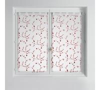 Douceur d'Intérieur, Paire Droite à Passants (2 x 60 x 120 cm) Petite Fleur Blanc/Rouge, Voile Sablé Brodé