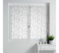Douceur d'Intérieur, Paire de Voilages à Passants (2 x 60 x 160 cm) Petite Fleur Blanc/Gris, Voile Sablé Brodé