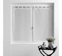 Douceur d'Intérieur, Paire Droite à Passants (2 x 60 x 90 cm) Pomponella Blanc/Gris, Voile Sablé avec Pompons