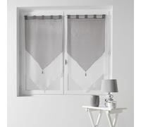 Douceur d'Intérieur Paire Pompon Passants 2 x 60 x 120 cm Voile Bicolore Duo Blanc/Gris