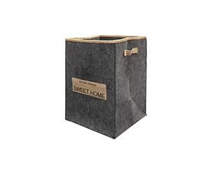 Douceur d'Intérieur, Panier à Linge (32 x 32 x ht 45 cm) Sweet Line Noir, Feutrine et Jute
