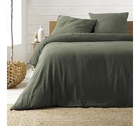 Douceur D'intérieur - Parure de lit double gaze de coton kaki Angelia 240x220 - Vert