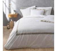 Housse de couette 240x260cm + taies - 57 fils - Uni Blanc, cadre Lin - Blanc 260 x 240