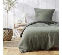 Douceur d'Intérieur, Parure de Lit 2 Pièces (140 x 200 cm) Angelia Kaki, Gaze de Coton Unie