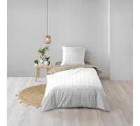 Douceur d'Intérieur – Parure de lit Cadria – 100% coton réversible carreaux beige/blanc 140x200 cm