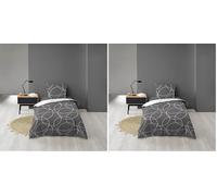 Douceur d'Intérieur, Parure de Lit 2 Pièces (140 x 200 cm) Elton Gris, Microfibre Imprimée (Lot de 2)