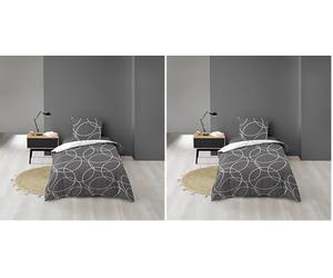 Douceur d'Intérieur, Parure de Lit 2 Pièces (140 x 200 cm) Elton Gris, Microfibre Imprimée (Lot de 2)