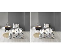 Douceur d'Intérieur, Parure de Lit 2 Pièces (140 x 200 cm) Trigone Gris, Microfibre Imprimée (Lot de 2)