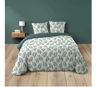 Douceur d'Intérieur Parure de lit 240 x 220 cm AQUALIS - 100% coton 42 fils, motif feuillage vert (housse + 2 taies)
