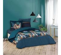 Douceur d'Intérieur, Parure de Lit 3 Pièces (240 x 220 cm) Alianor Bleu, 100% Coton