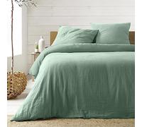 Douceur d'Intérieur, Parure de Lit 3 Pièces (240 x 220 cm) Angelia Sauge, Gaze de Coton Unie
