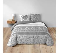 Douceur d'Intérieur Parure de lit 3 pièces Annie 240 x 220 cm 100% coton motif cœur Gris 42 fils/cm²