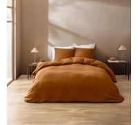Douceur d'Intérieur – Parure de lit 3 pièces Clara – 240 x 220 cm – Coton relief uni – Caramel