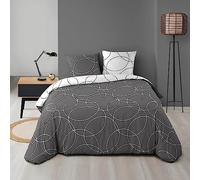 douceur d'intérieur, Parure de Lit 3 Pièces (240 x 220 cm) Elton Gris, Microfibre Imprimée