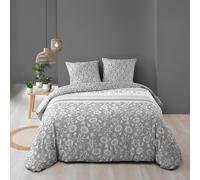 Douceur d'Intérieur, Parure de Lit 3 Pièces (240 x 220 cm) Flavie Gris, 100% Coton