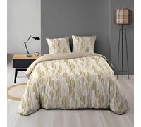 Douceur d'Intérieur Parure de lit Kim – Microfibre imprimée 3 pièces 240 x 220 cm Jaune