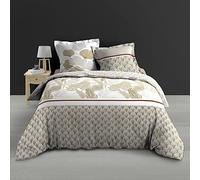 Douceur d'Intérieur Housse de couette Melisse 220x240cm Percale + taies Feuillage blanc bronze gris