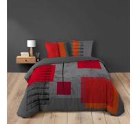 Douceur d'Intérieur, Parure de Lit 3 Pièces (240 x 220 cm) Quadro Orange, 100% Coton