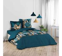 Douceur d'Intérieur - Parure de lit 3 pièces Alianor - 260 x 240 cm - 100% coton - Bleu
