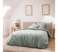 Douceur d'Intérieur – Parure de lit 3 pièces Meline – 260x240 cm – 100% coton fils teints – Sauge