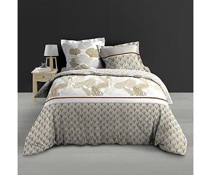 Douceur d'Intérieur, Parure de Lit 3 Pièces (260 x 240 cm) Melisse Naturel, 100% Percale de Coton