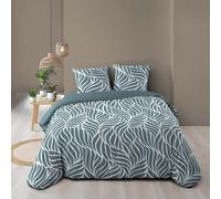 Douceur d'Intérieur Parure de lit Morgane 3 pièces 260 x 240 cm Bleu 100% coton