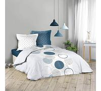 Douceur d'Intérieur, Parure de Lit 3 Pièces (260 x 240 cm) Voie Lactee Bleu, 100% Coton