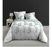 Douceur d'Intérieur, Parure de Lit 3 Pièces (260 x 240 cm) Wendy Vert, 100% Percale de Coton