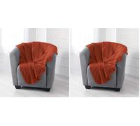 Douceur d'Intérieur, Plaid (125 x 150 cm) Milou Terracotta, Polaire Unie (Lot de 2)