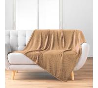 Plaid flanelle 125x150 cm - Relief feuillage - Camel