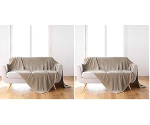 Douceur d'Intérieur, Plaid (180 x 220 cm) Arya Taupe, Flanelle Relief (Lot de 2)