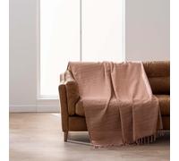 Douceur d'Intérieur, Plaid à Franges (180 x 220 cm) Lilia Mocha, Coton Uni