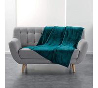 Douceur d'Intérieur, Plaid Doux (125 x 150 cm) Flanou Bleu, Flanelle Unie