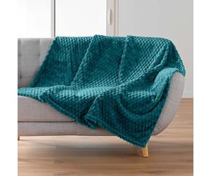 Douceur d'Intérieur, Plaid Doux (125 x 150 cm) Mini Frosty Bleu, Flanelle Relief Unie