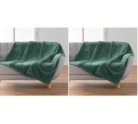 Douceur d'Intérieur, Plaid Doux (125 x 150 cm) Mini Frosty Cedre, Flanelle Relief Unie (Lot de 2)