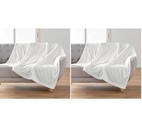 Douceur d'Intérieur, Plaid Doux (125 x 150 cm) Mini Frosty Naturel, Flanelle Relief Unie (Lot de 2)