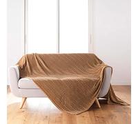 Douceur d'Intérieur, Plaid Doux (180 x 220 cm) Arya Camel, Flanelle Relief Unie
