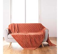 Douceur d'Intérieur, Plaid Doux (180 x 220 cm) Arya Terracotta, Flanelle Relief Unie