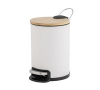 Douceur d'Intérieur, Poubelle de Salle de Bain (3 L) Mobelle Blanc, Métal Uni et Bambou