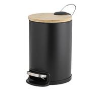 Douceur d'Intérieur, Poubelle de Salle de Bain (3 L) Mobelle Noir, Métal Uni et Bambou