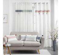 Douceur d'Intérieur, Rideau à Oeillets (140 x 240 cm) Amaya Rose, Coton Uni et Top Brodés