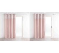 Douceur d'Intérieur, Rideau à Oeillets (140 X 240 Cm) Artchic Rose, Coton Finition Top Imprimé Métallisé (Lot de 2)