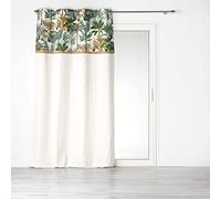 Douceur d'Intérieur, Rideau à Oeillets (140 x 240 cm) Balinesia Vert, Coton Uni et Top Imprimé et Jute