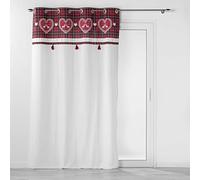 Douceur d'Intérieur, Rideau à Oeillets (140 x 240 cm) Heidi Blanc, Coton Finition Top Imprimé et Pompons