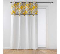 Douceur d'Intérieur Rideau tamisant Isibelle coton 140 x 240 cm jaune avec pompons