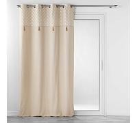 Douceur d'Intérieur, Rideau à Oeillets (140 x 240 cm) Rafina Naturel, Coton Uni et Top Imprimé Met,