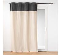 Douceur d'Intérieur, Rideau à Oeillets (140 x 240 cm) Tessa Anthracite, Polycoton et Top Bouclette Unie