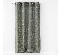 Douceur d'Intérieur, Rideau à Oeillets (140 x 260 cm) Arty Line Kaki/Argent, Polyester Imprimé Métallisé