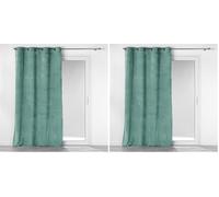 Douceur d'Intérieur, Rideau à Oeillets (140 x 260 cm) Casual Sauge, Velours Côtelé Uni (Lot de 2)