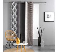douceur d'intérieur, Rideau à Oeillets (140 x 260 cm) Galileo Noir, Polyester Imprimé